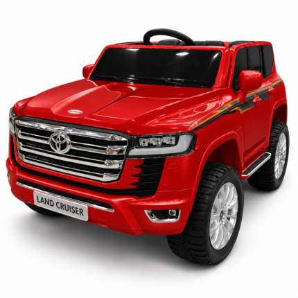Voiture électrique enfant Toyota Land Cruiser rouge, vue avant trois quarts