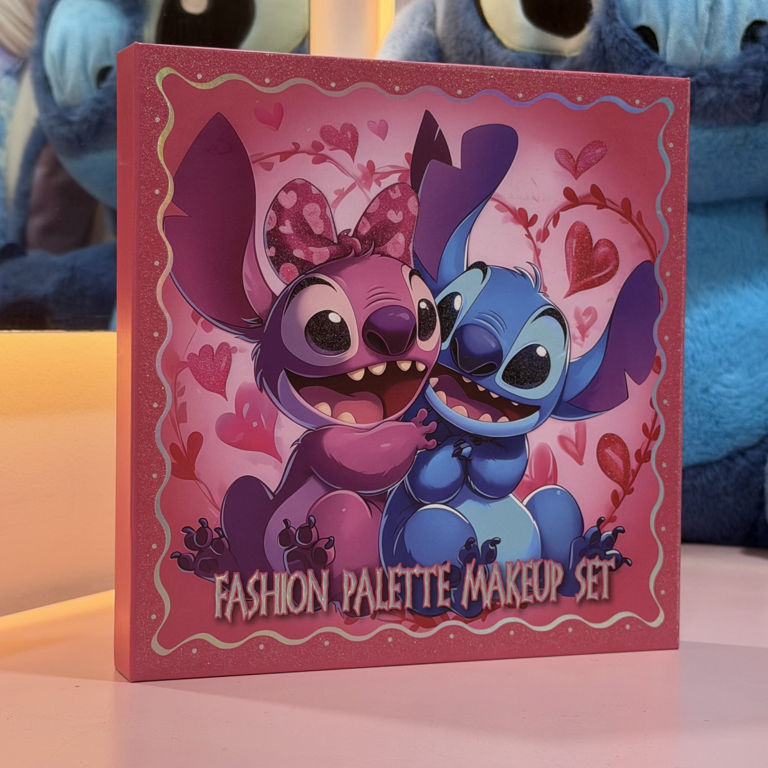 Fashion Palette Stitch Angel boîte Coffret de maquillage Stitch et Angel boîte rose fermée