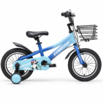 Vélo enfant bleu Everstar 16 pouces, panier avant et stabilisateurs